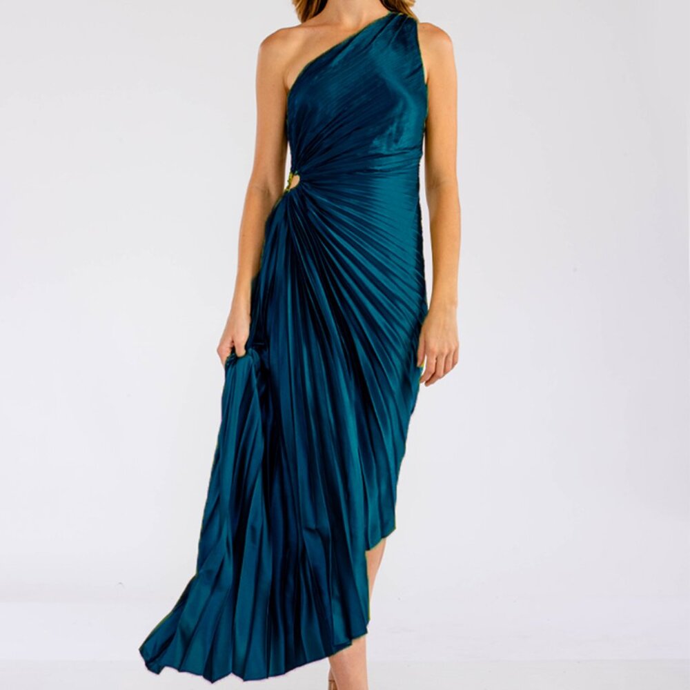 One shoulder silky pleated dress- Elegant and luxury wedding guest dress - Picture 4 of 4